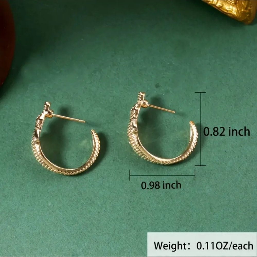SILVER 14K Gold Hoop Crocodile Earrings - Picture 3 of 4
